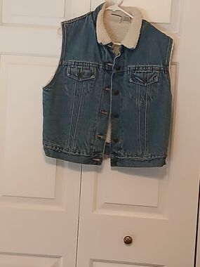 Sherpa-Lined Denim Vest in Medium Blue